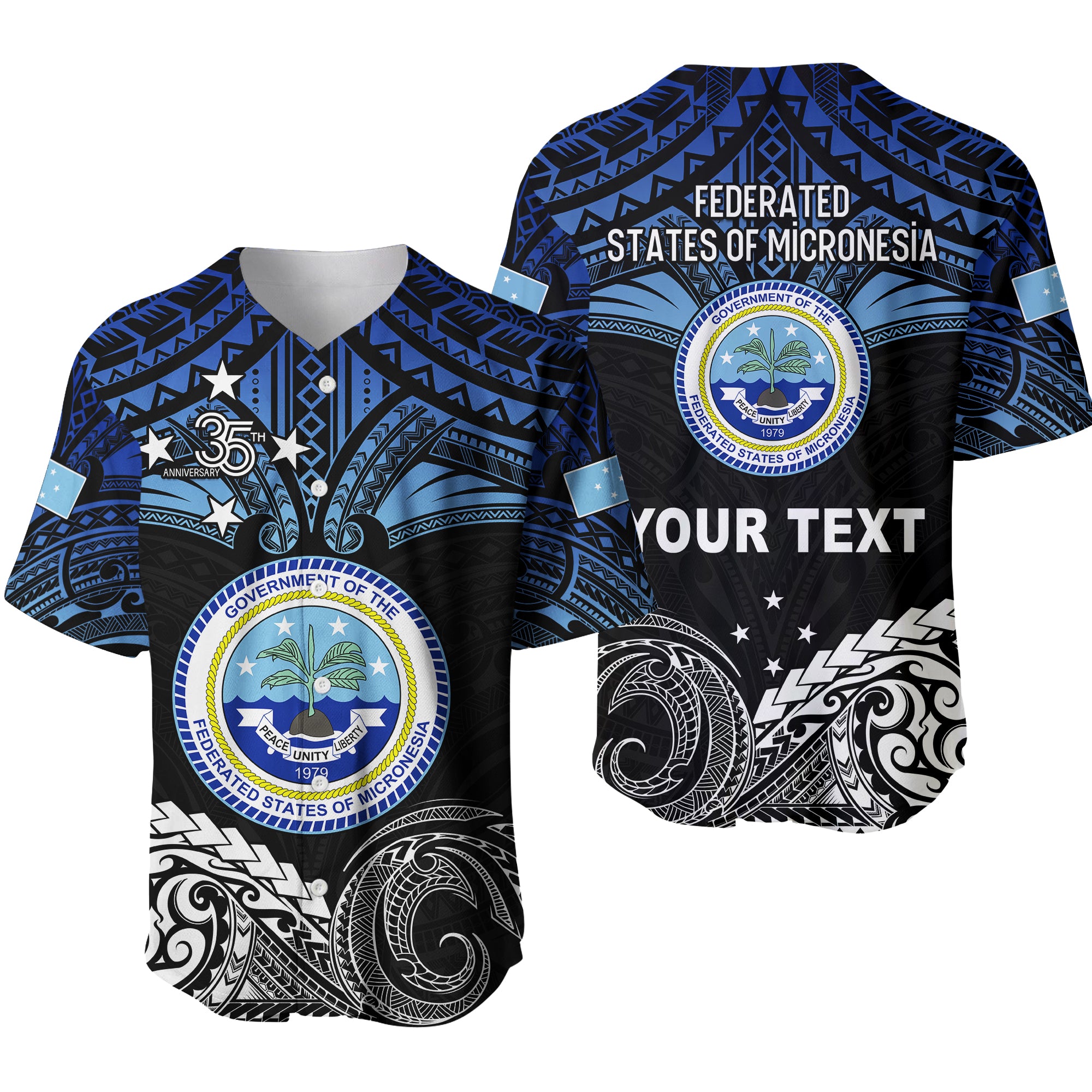 (Custom Personalised) Federated States of Micronesia Baseball Jersey Happy FSM 35th Independence Anniversary LT13 Unisex Black - Polynesian Pride