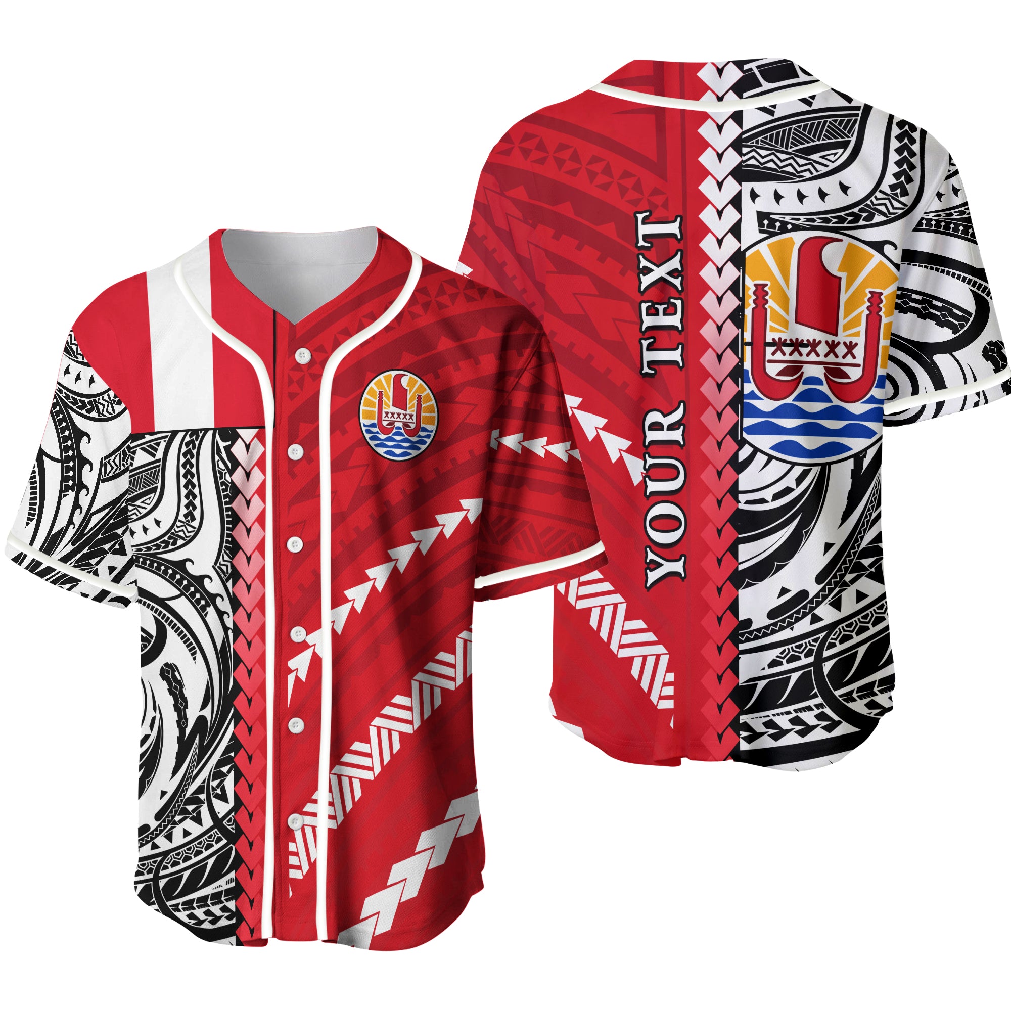 (Custom Personalised) Tahiti Unique Baseball Jersey Polynesia Pattern LT13 Red - Polynesian Pride