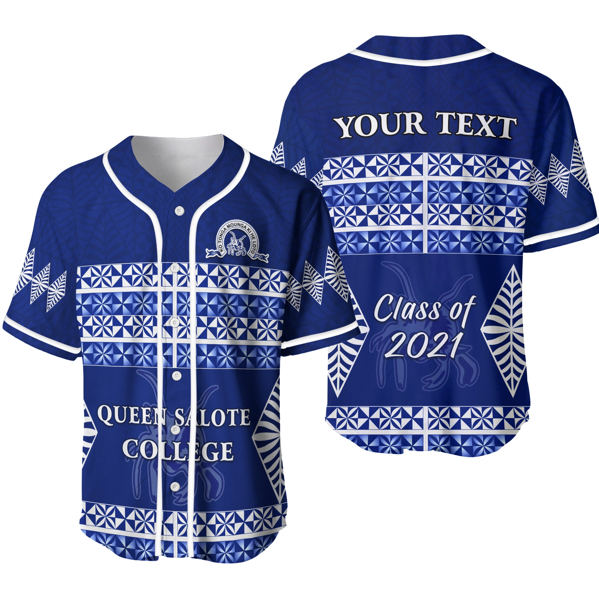 (Custom Personalised) Queen Salote College Baseball Jersey Tonga Pattern - Class Year and Your Text LT13 - Polynesian Pride