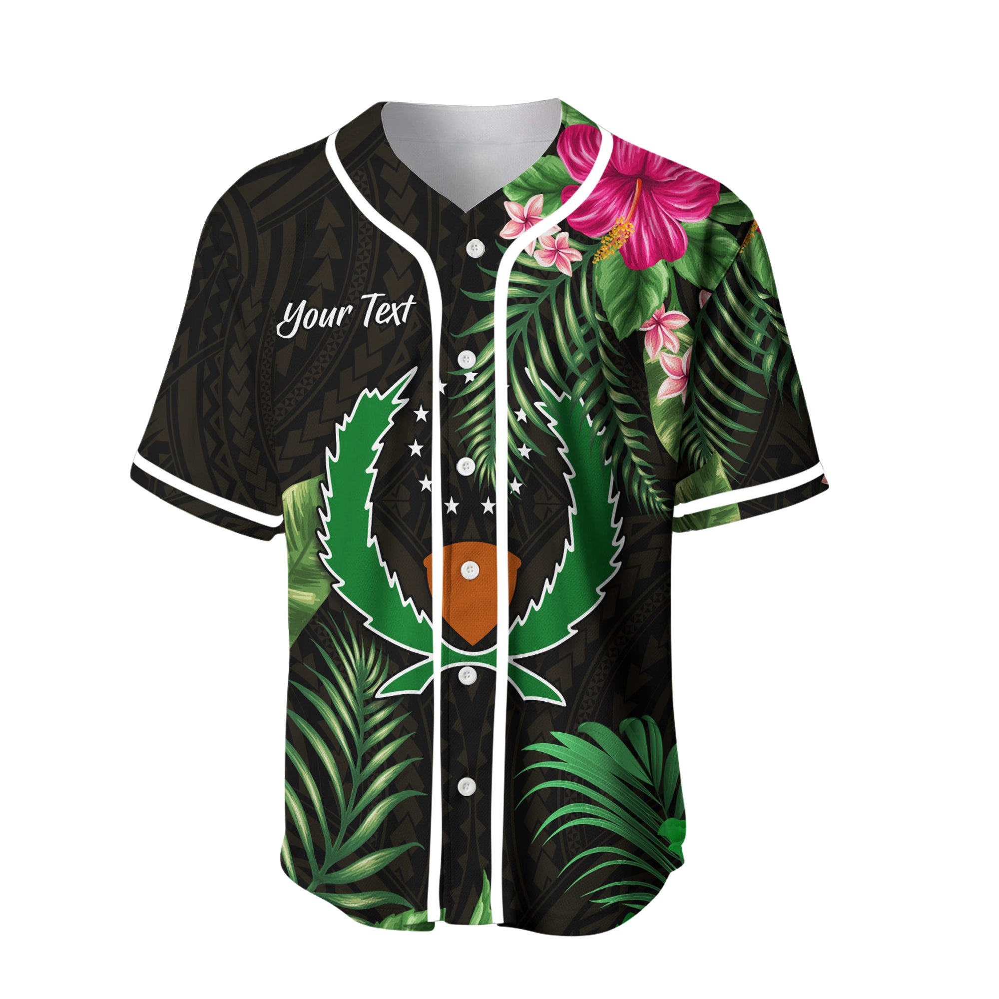 (Custom Personalised) Pohnpei Micronesia Gold Baseball Jersey Tropical Flowers Version 02 LT13 - Polynesian Pride