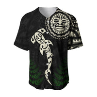 Aotearoa Fern Baseball Jersey Maori Manaia and Fish LT13 Black - Polynesian Pride