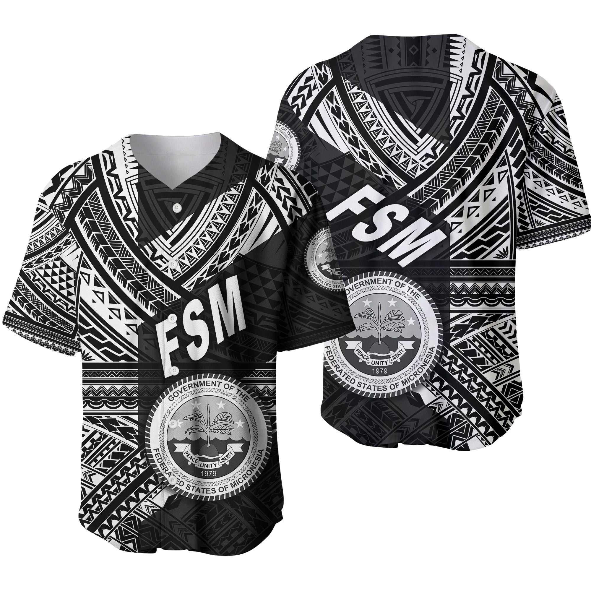 Federated States of Micronesia Baseball Jersey FSM Original Style - Black LT8 Unisex Black - Polynesian Pride