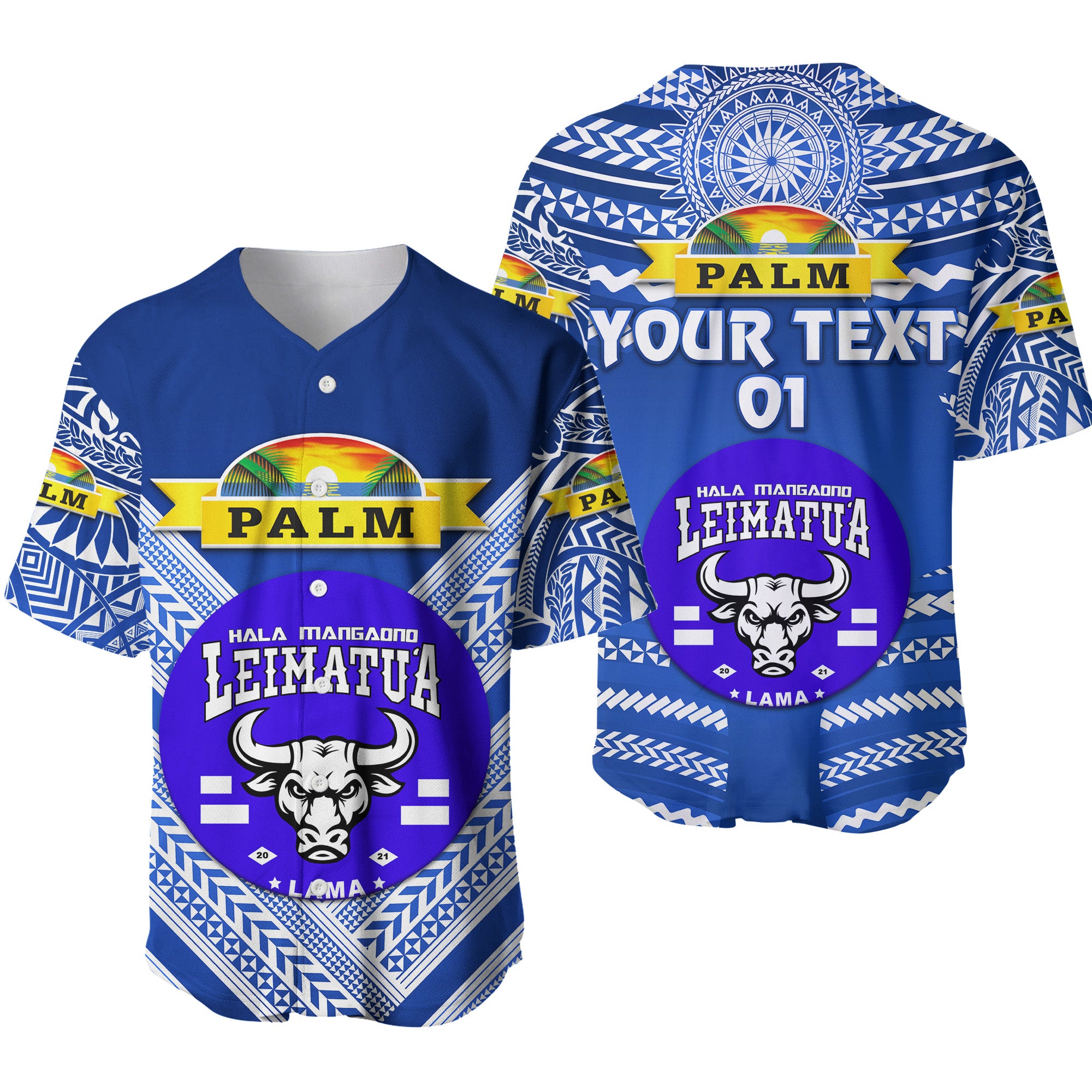 (Custom Personalised) Mate Ma'a Tonga Baseball Jersey Leimatu'a Bulls Creative Style - Blue NO.1, Custom Text And Number LT8 - Polynesian Pride