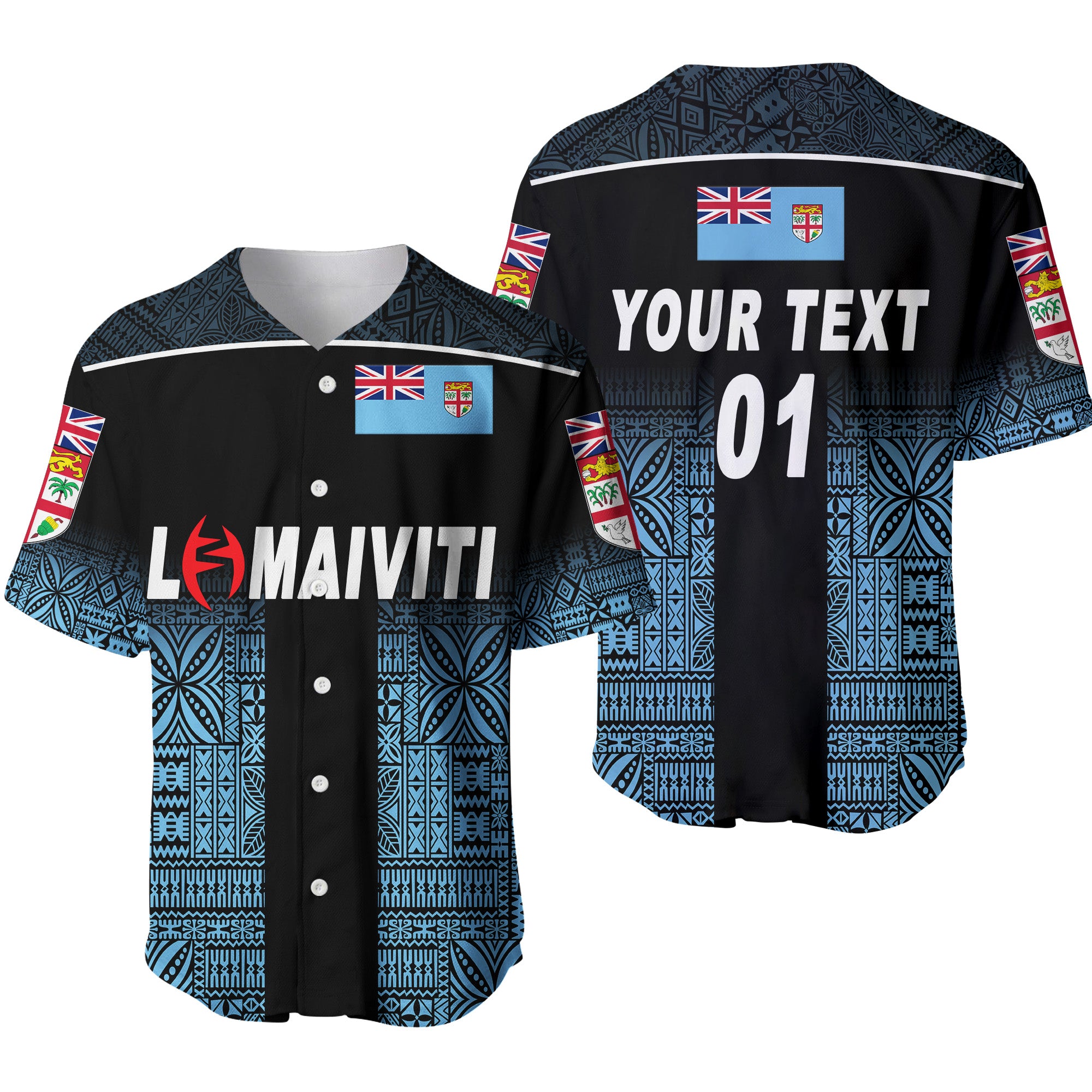 (Custom Personalised) Fiji Lomaiviti Rugby Baseball Jersey Simple Vibes - Blue, Custom Text And Number LT8 Unisex Blue - Polynesian Pride