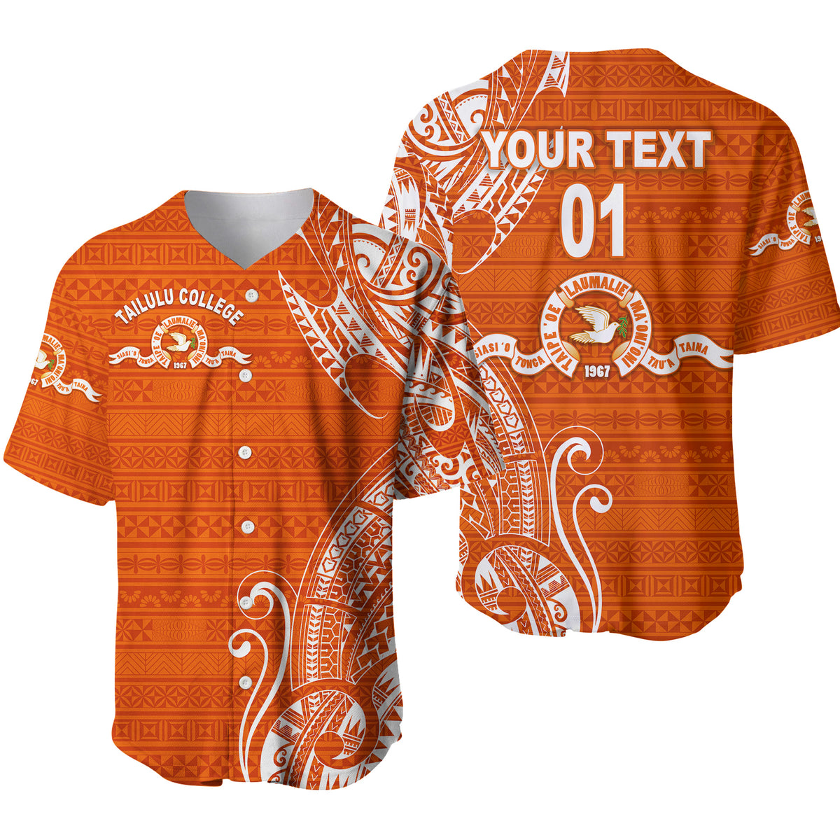 (Custom Personalised) Tonga Tailulu College Baseball Jersey Simple Vibes LT8 Orange - Polynesian Pride