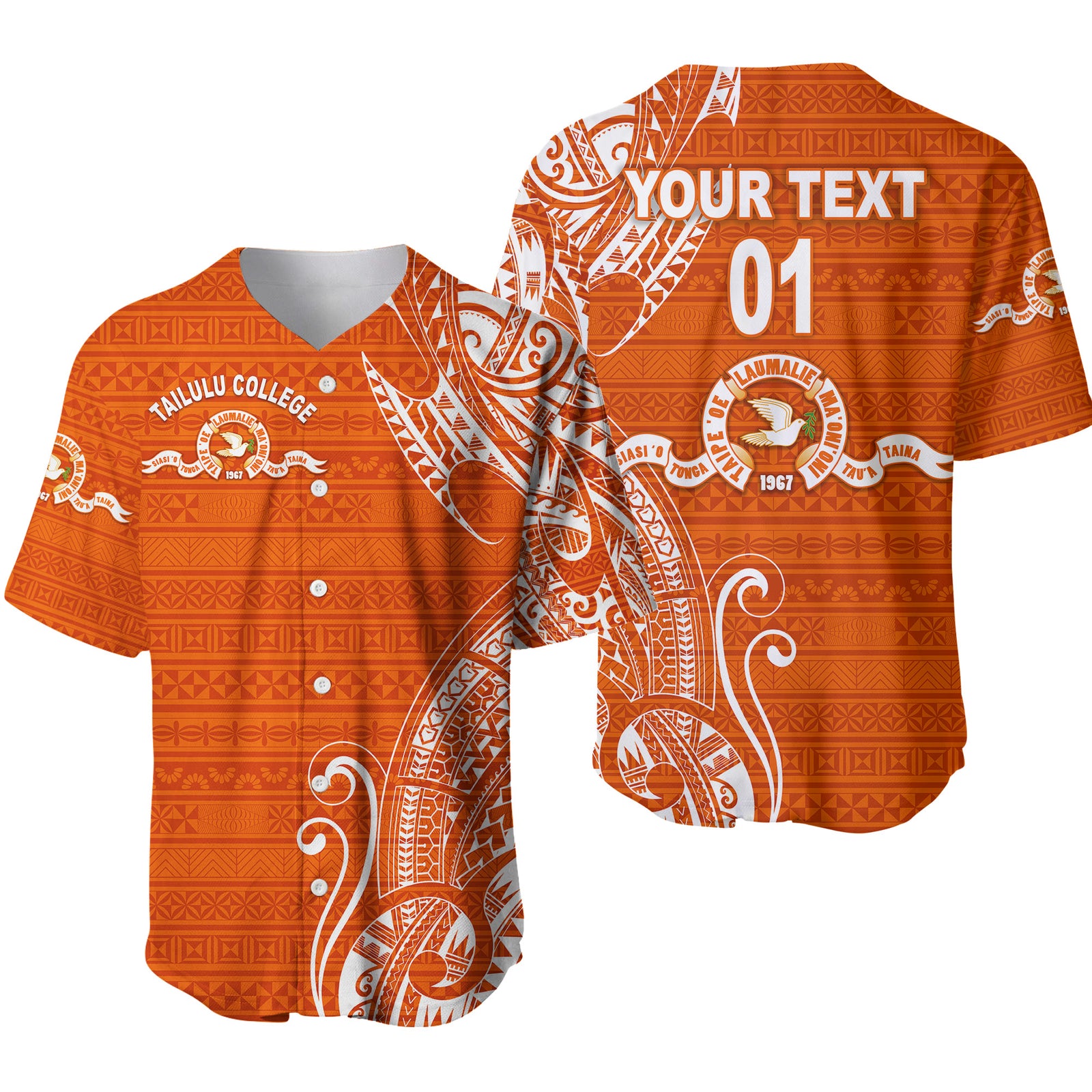 (Custom Personalised) Tonga Tailulu College Baseball Jersey Simple Vibes LT8 Orange - Polynesian Pride