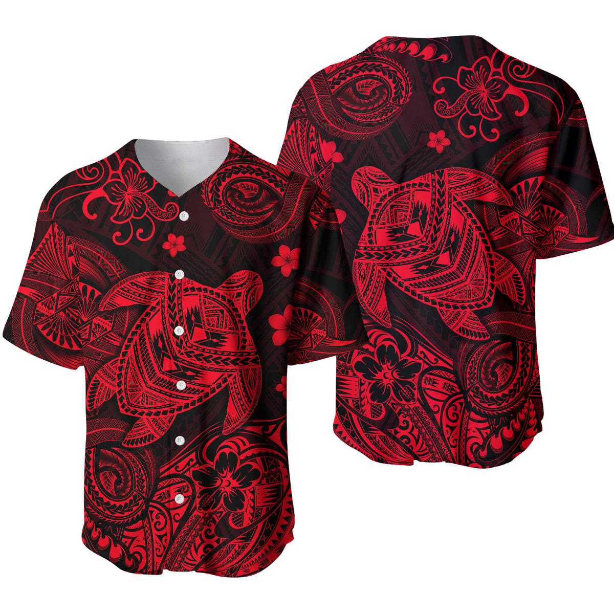 Hawaii Turtle Polynesian Baseball Jersey Plumeria Flower Unique Style - Red LT8 Red - Polynesian Pride