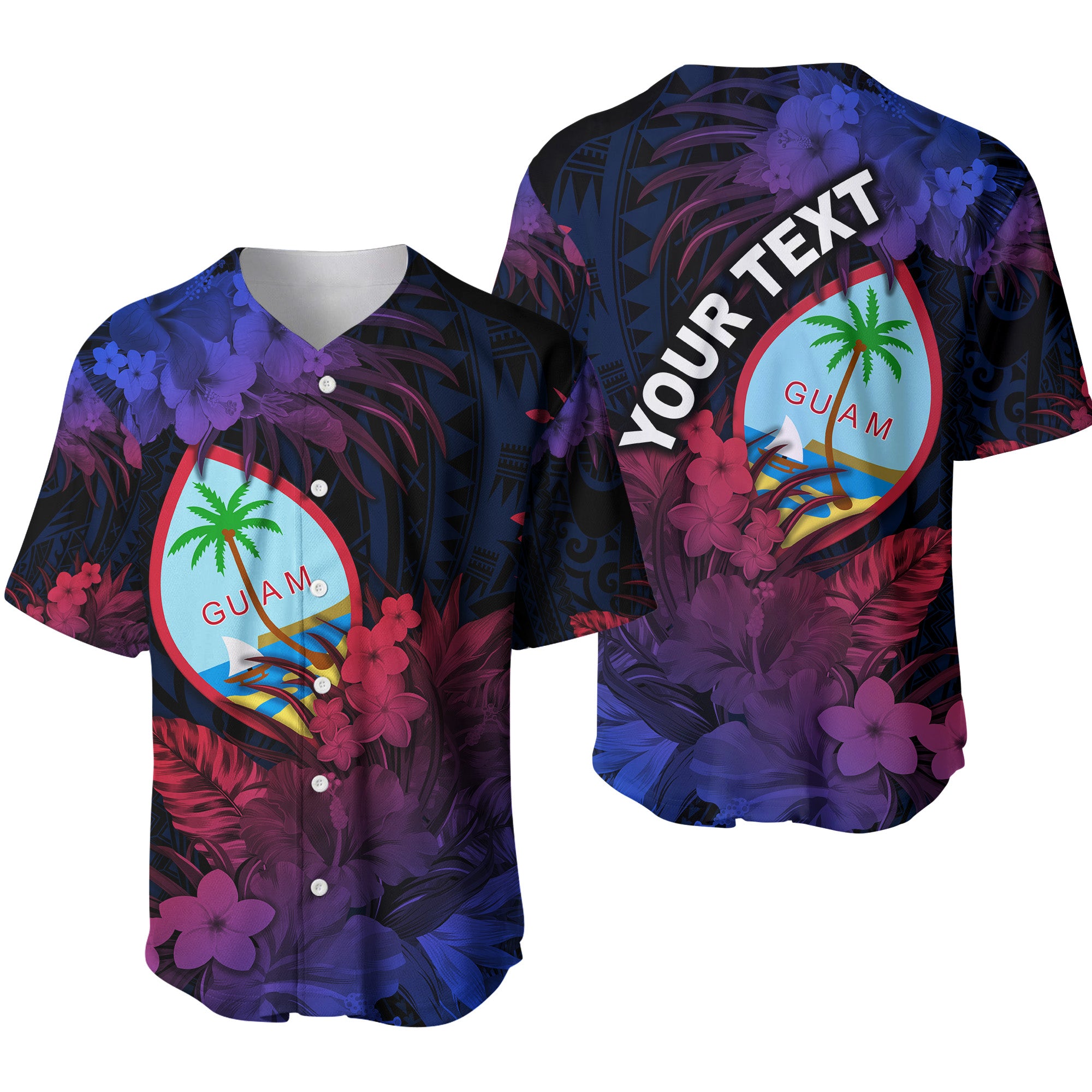 (Custom Personalised) Guam Polynesian Baseball Jersey Tropical Flowers - Gradient Vibes LT8 - Polynesian Pride