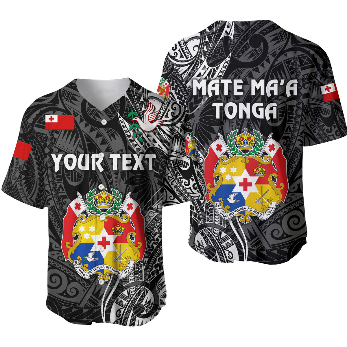 (Custom Personalised) Tonga Coat Of Arms Baseball Jersey Simple Vibes - Black LT8 Black - Polynesian Pride