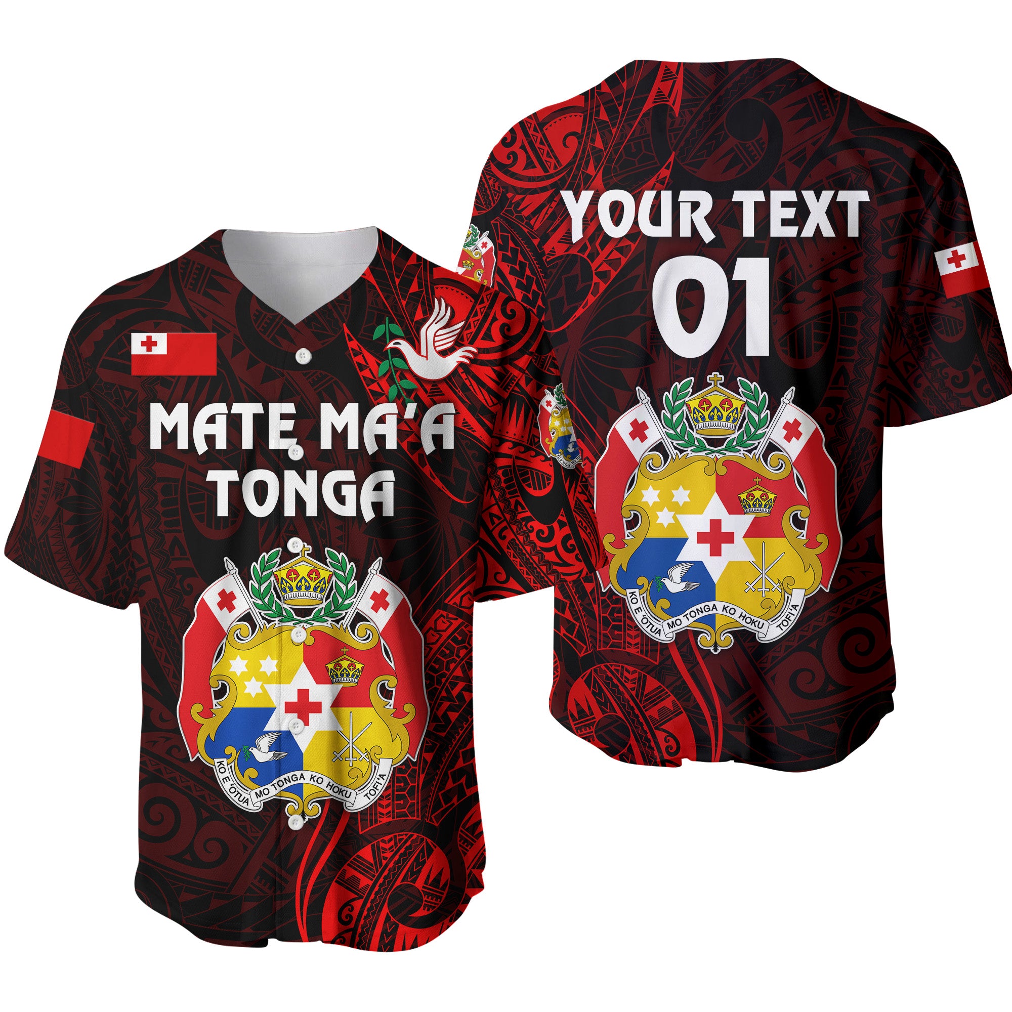 (Custom Personalised) Tonga Coat Of Arms Baseball Jersey Simple Vibes - Red, Custom Text And Number LT8 - Polynesian Pride