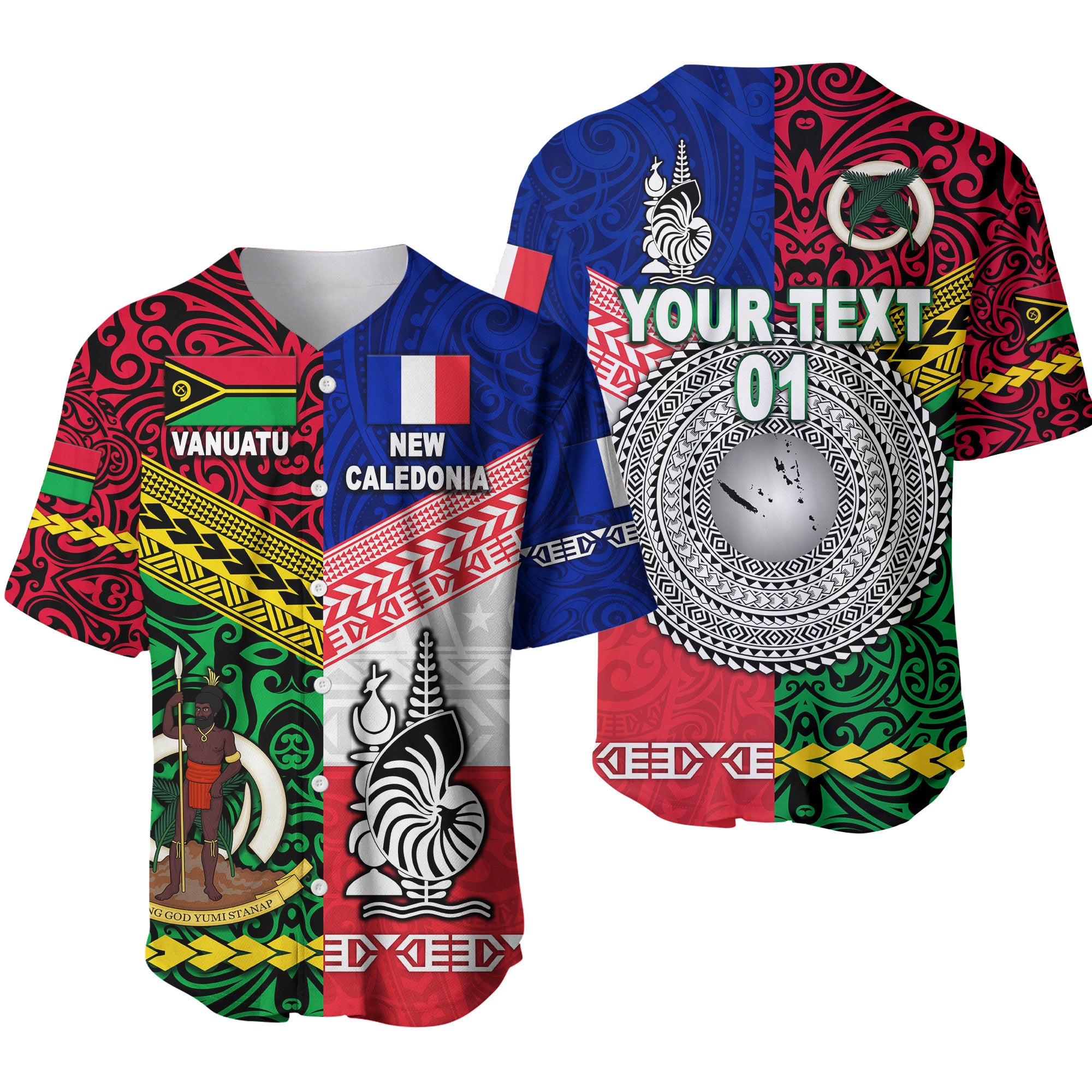 (Custom Personalised) Vanuatu And New Caledonia Flag Style Baseball Jersey Together LT8 - Polynesian Pride