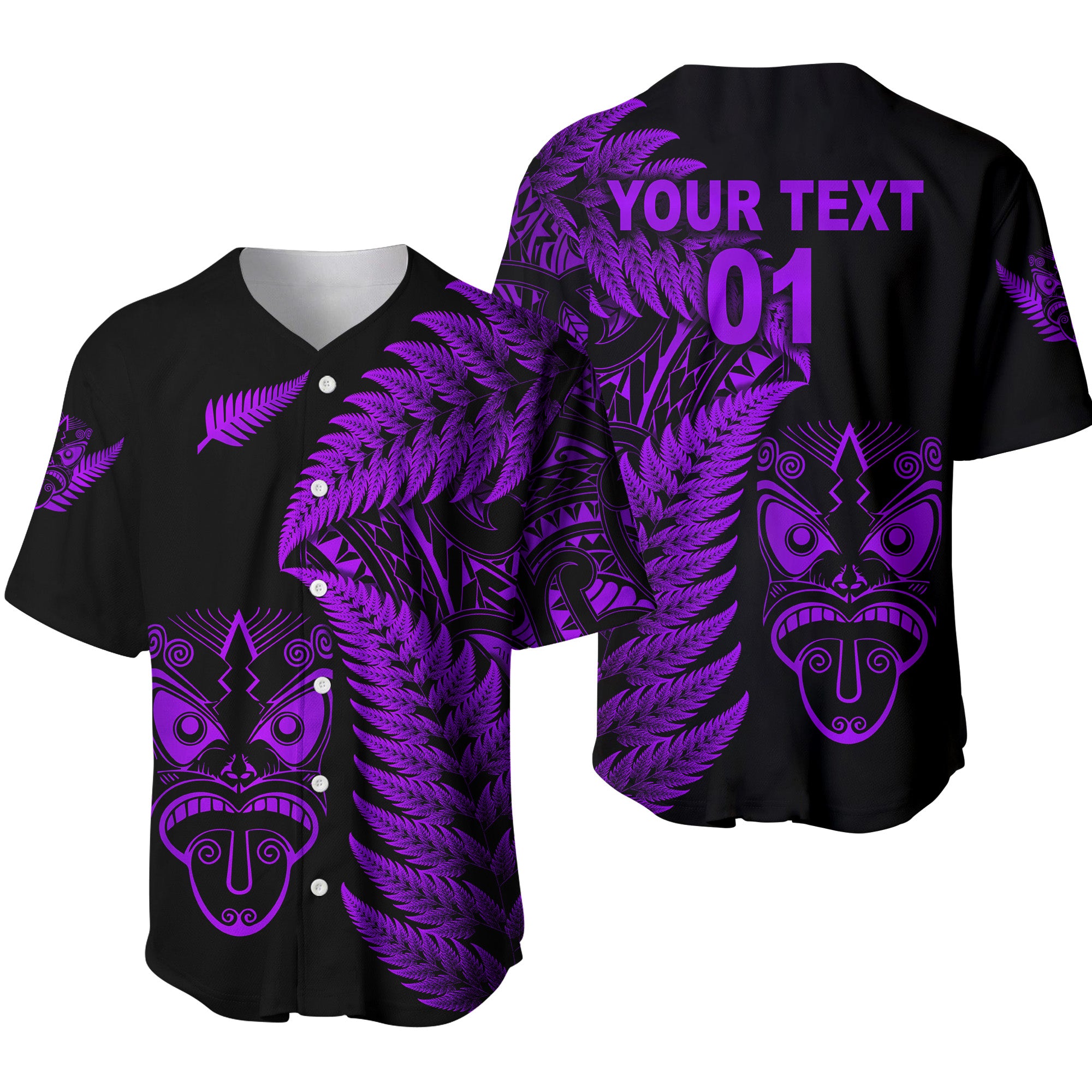 (Custom Personalised) New Zealand Haka Rugby Maori Baseball Jersey Silver Fern Vibes - Purple LT8 - Polynesian Pride