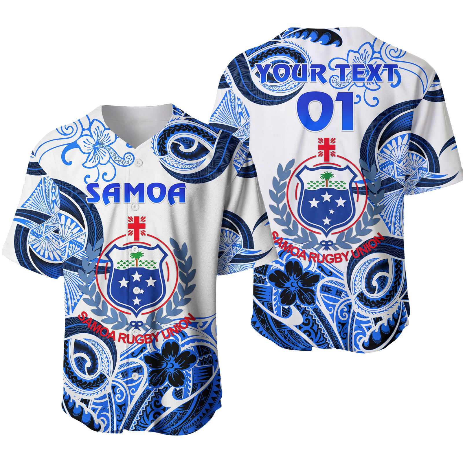 (Custom Personalised) Samoa Manu Baseball Jersey Rugby Unique Style - White LT8 - Polynesian Pride