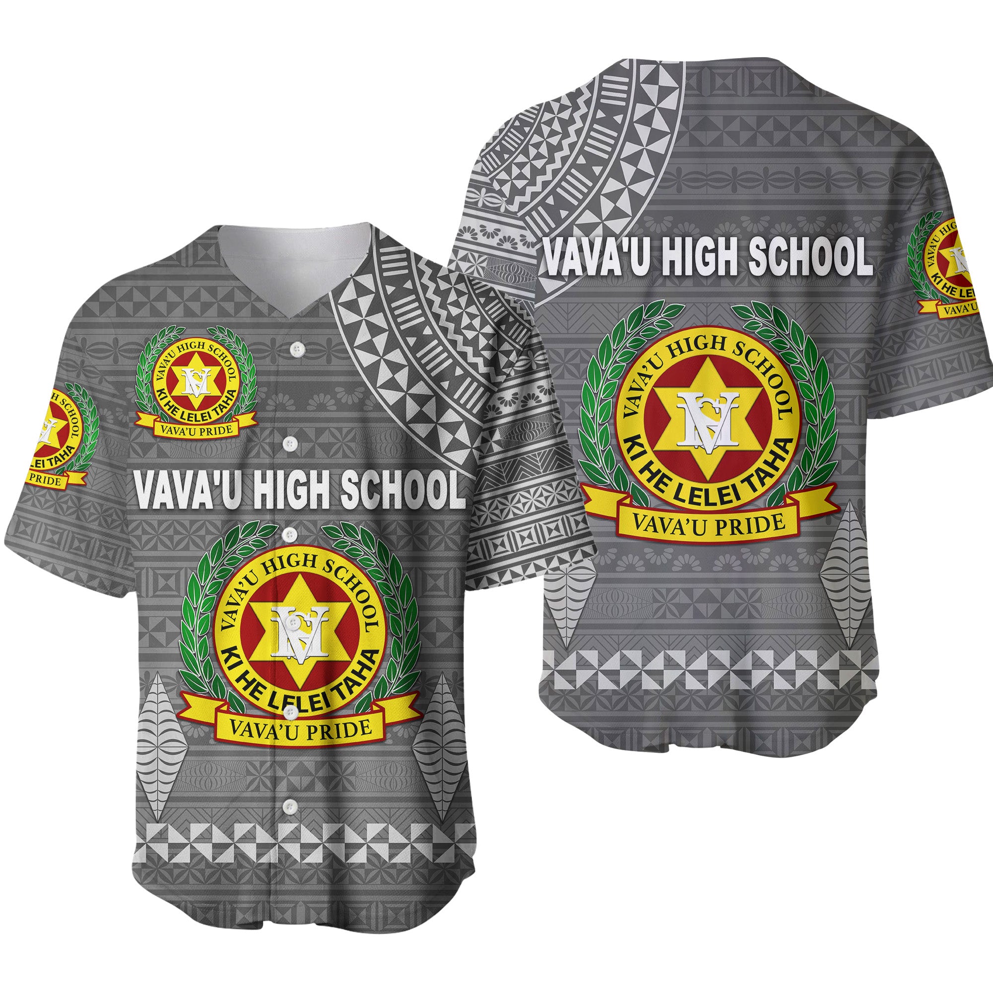 Tonga Vava'u High School Baseball Jersey Simple Style - Full Grey LT8 - Polynesian Pride