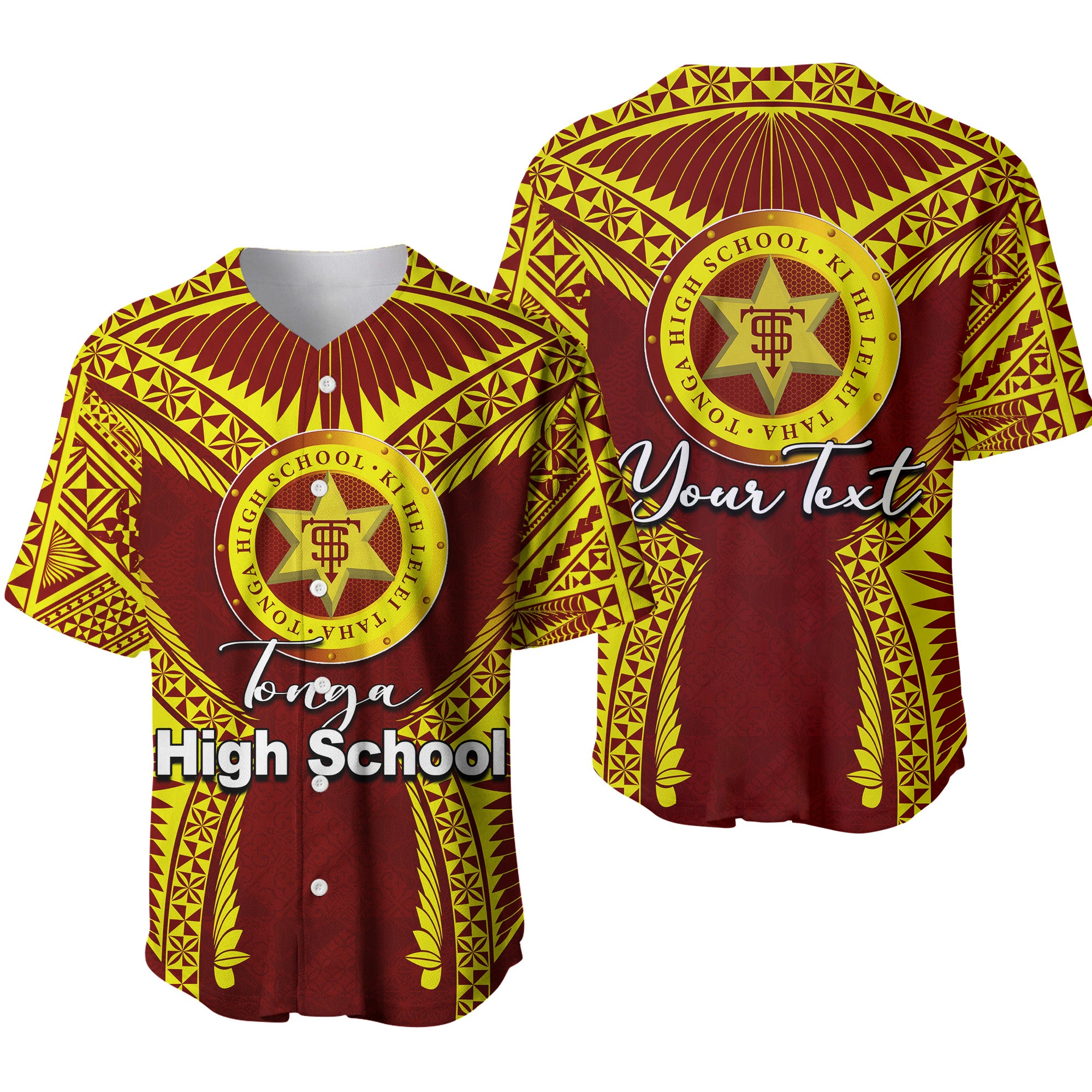 (Custom Personalised)Tonga High School Baseball Jersey Yellow Style LT6 - Polynesian Pride