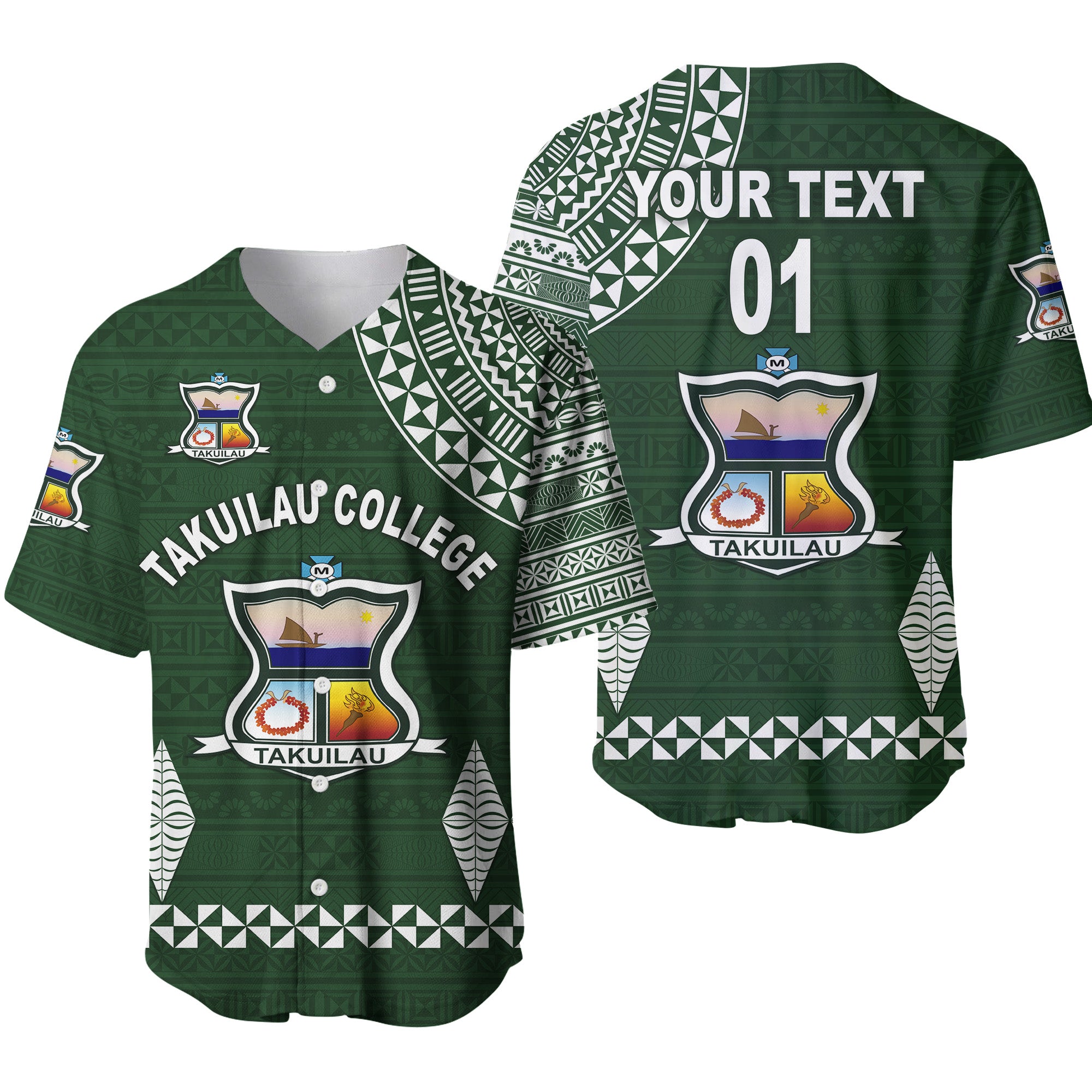 (Custom Personalised) Tonga Takuilau College Baseball Jersey Simple Style LT8 Unisex Green - Polynesian Pride