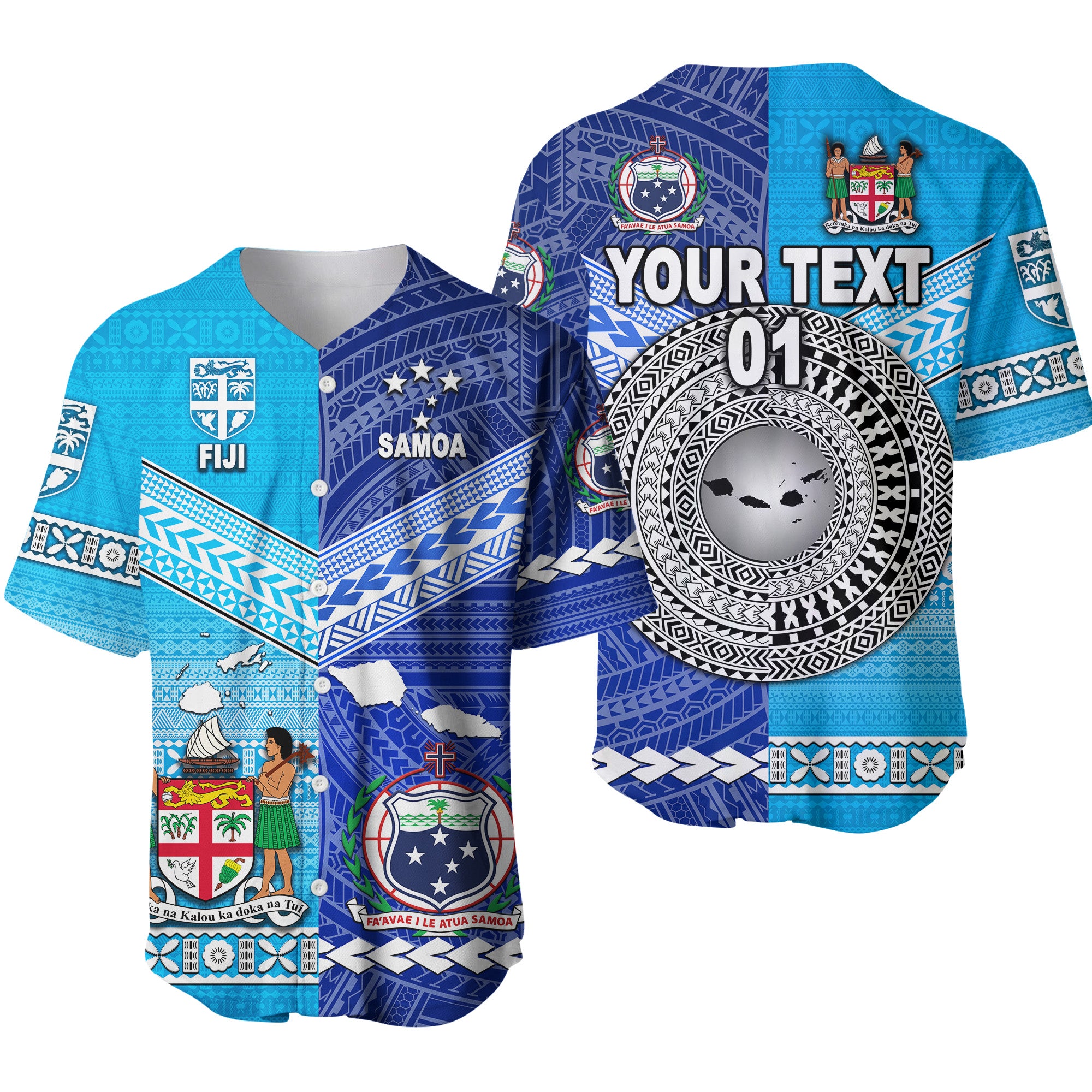 (Custom Personalised) Fiji and Samoa Baseball Jersey Together, Custom Text And Number LT8 Unisex Blue - Polynesian Pride