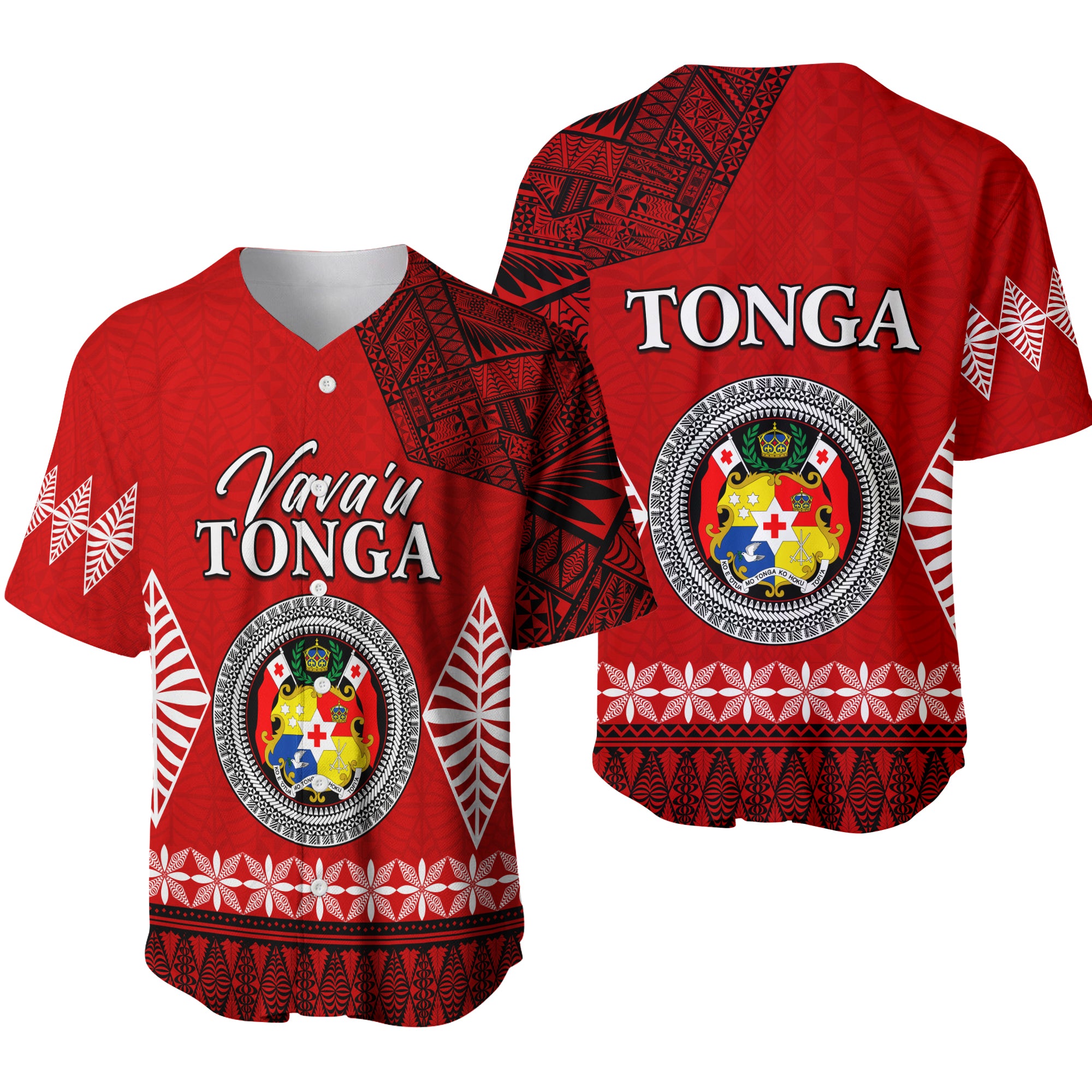 Vava u Tonga Baseball Jersey Tongan Ngatu LT13 Red - Polynesian Pride