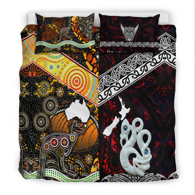 New Zealand Maori Aotearoa And Australia Aboriginal Bedding Set Together - Red LT8 - Polynesian Pride