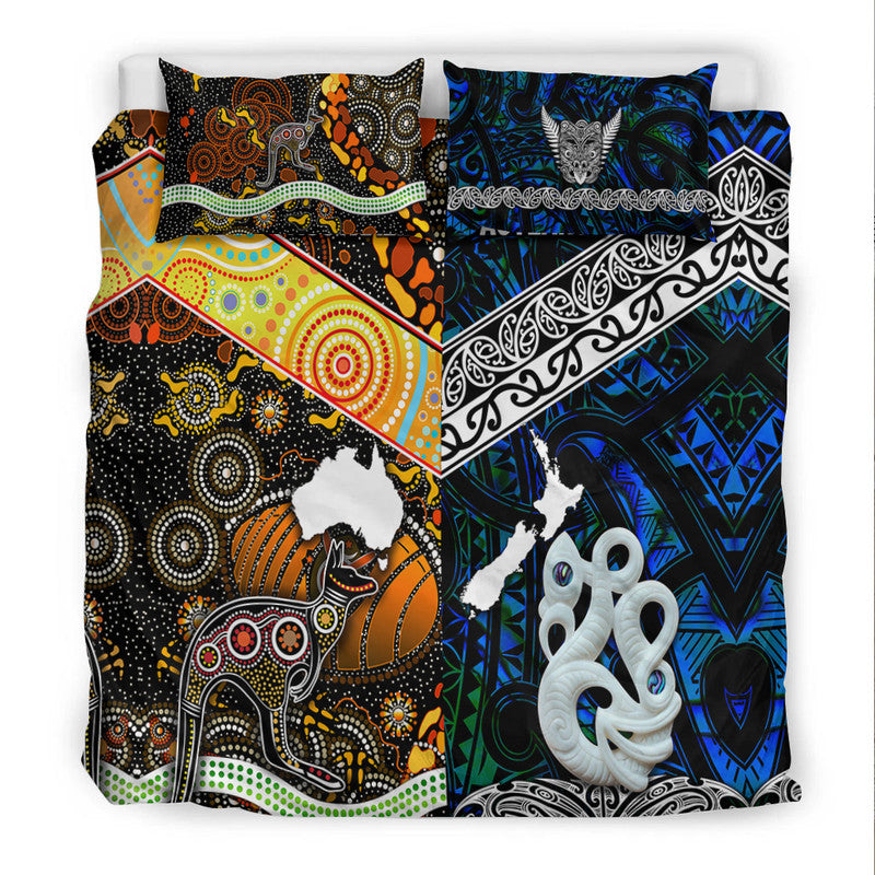 New Zealand Maori Aotearoa And Australia Aboriginal Bedding Set Together - Blue LT8 - Polynesian Pride
