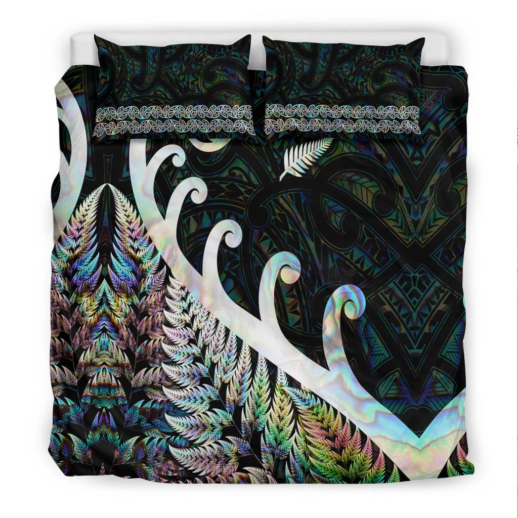 New Zealand Rugby Maori Bedding Set Silver Fern Koru Vibes - Paua Shell LT8 - Polynesian Pride