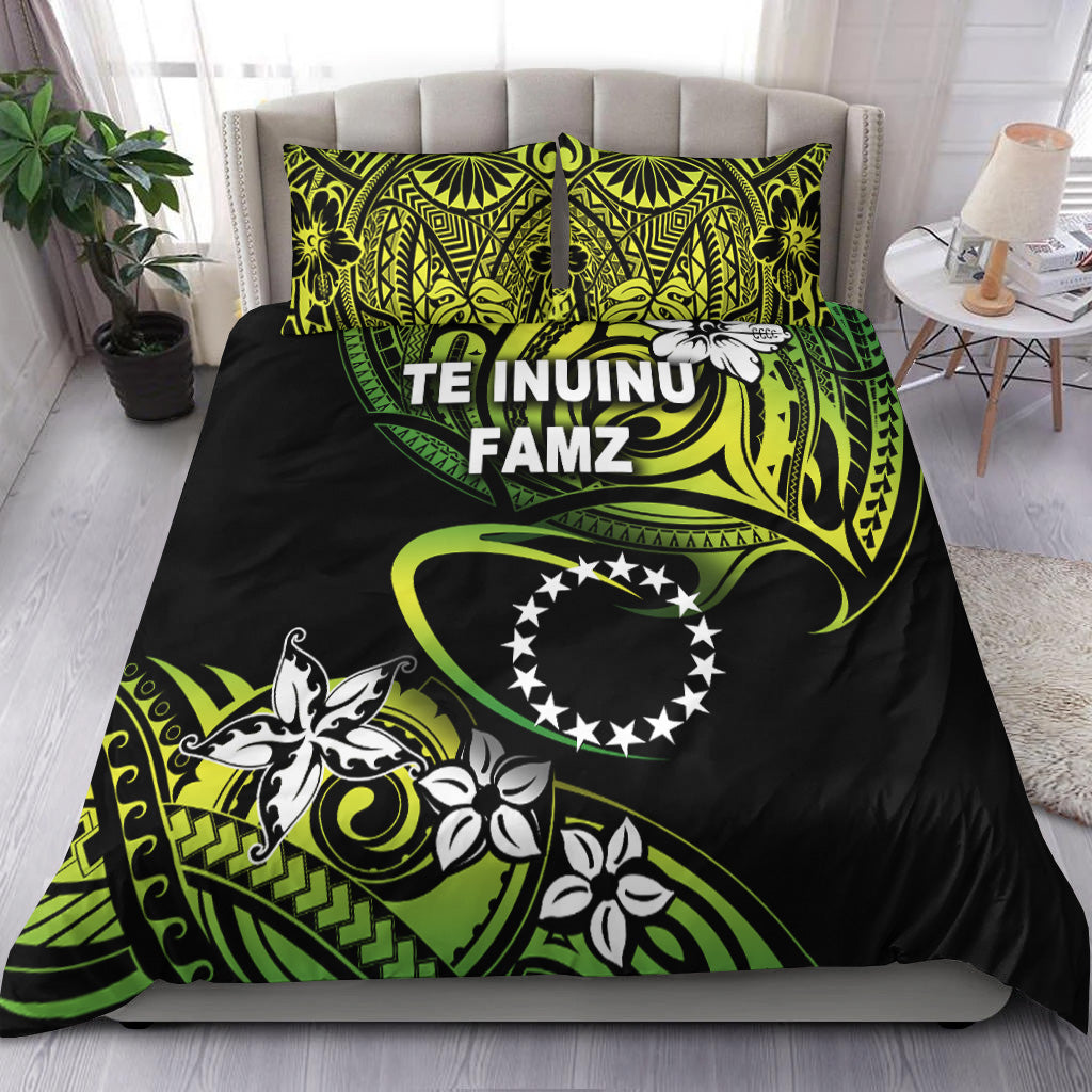 TE INUINU FAMZ - Cook Islands Rugby Bedding Set Unique Vibes - Green LT8 Green - Polynesian Pride