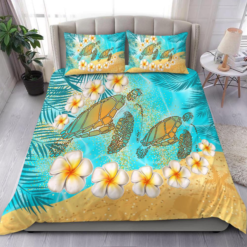 Hawaii Turtle Plumeria Summer Bedding Set - Sea Style - AH Blue - Polynesian Pride