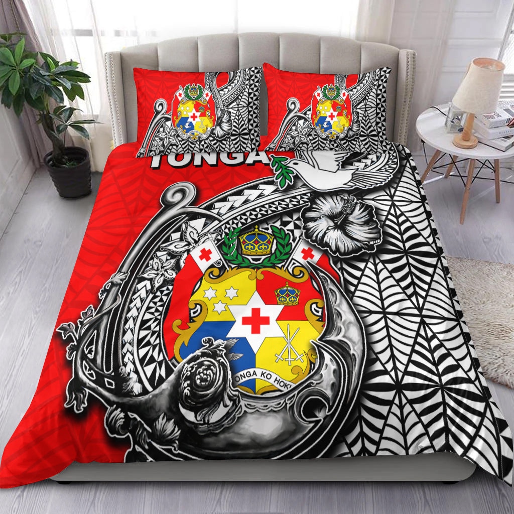 Tonga Hook Tattoo Bedding Set White LT6 Red - Polynesian Pride