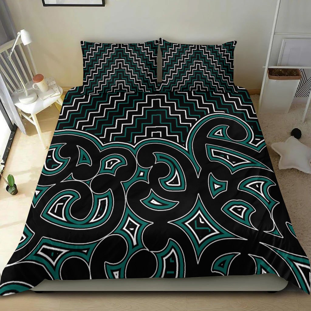 New Zealand Bedding Set Maori Graphic Tee patterns Green LT6 US Twin 172cm x 218cm Art - Polynesian Pride