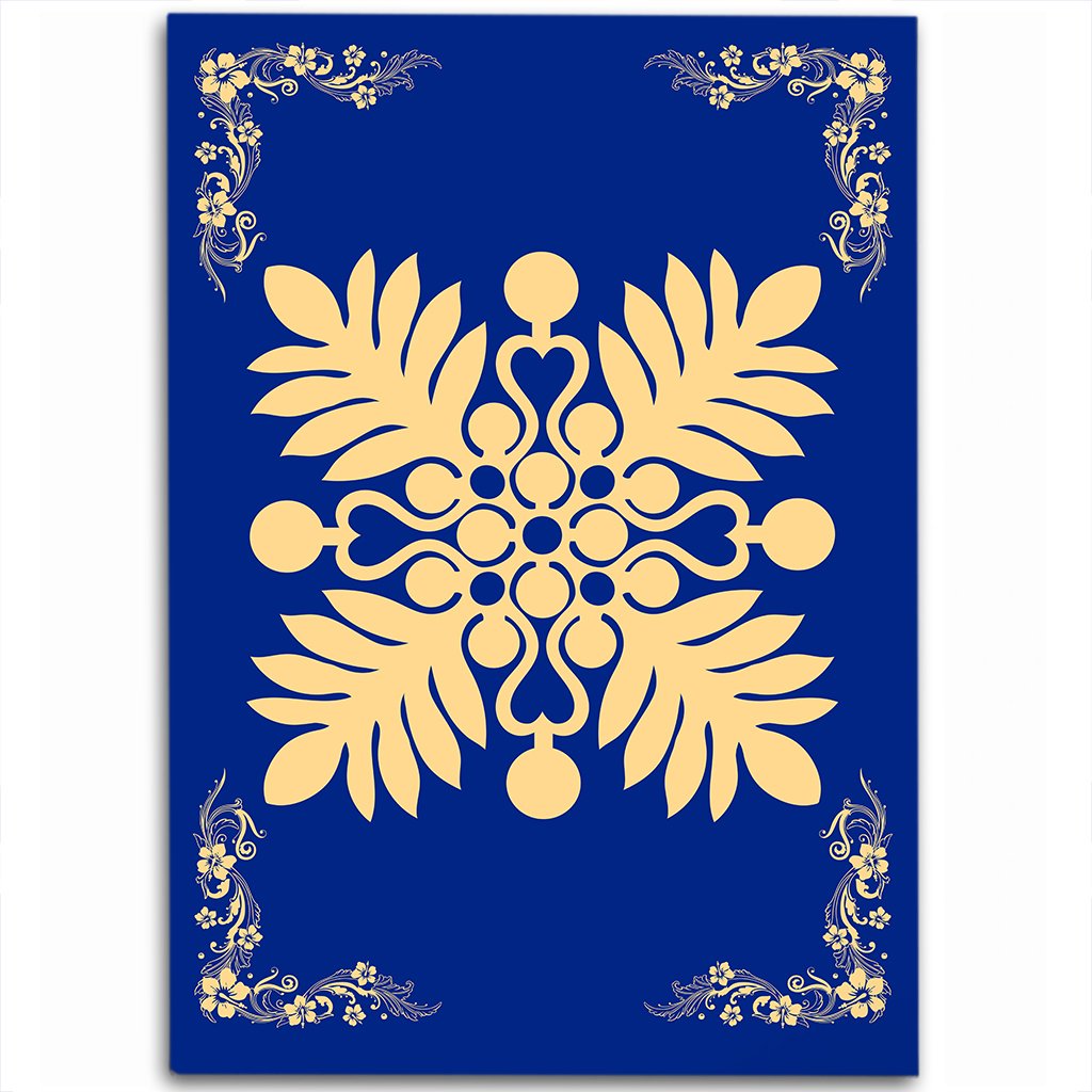 Hawaiian Quilt Maui Plant And Hibiscus Pattern Area Rug - Beige Blue - AH Beige - Polynesian Pride