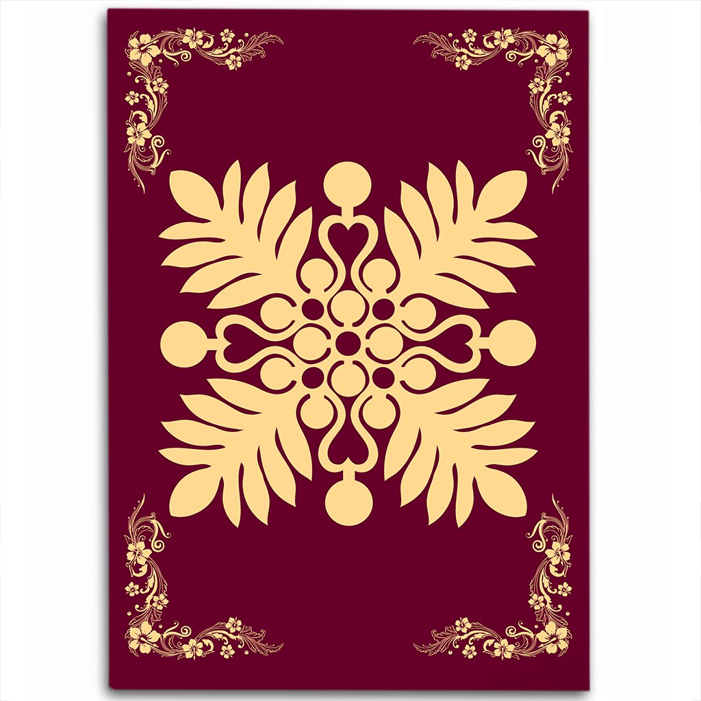 Hawaiian Quilt Maui Plant And Hibiscus Pattern Area Rug - Beige Burgundy - AH Beige - Polynesian Pride