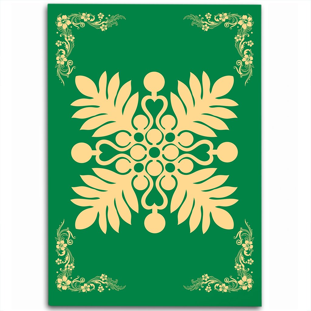 Hawaiian Quilt Maui Plant And Hibiscus Pattern Area Rug - Beige Green - AH Beige - Polynesian Pride