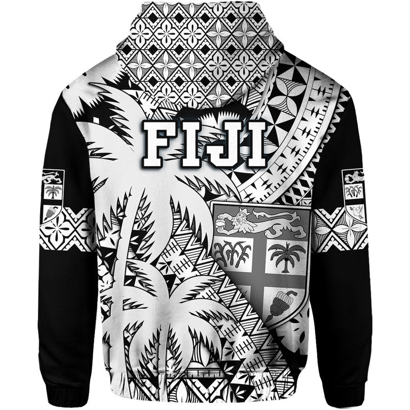 Fiji Coat of Arms Hoodie Masi Tapa Mixed Palm Tree No1 Black Version LT9 - Polynesian Pride