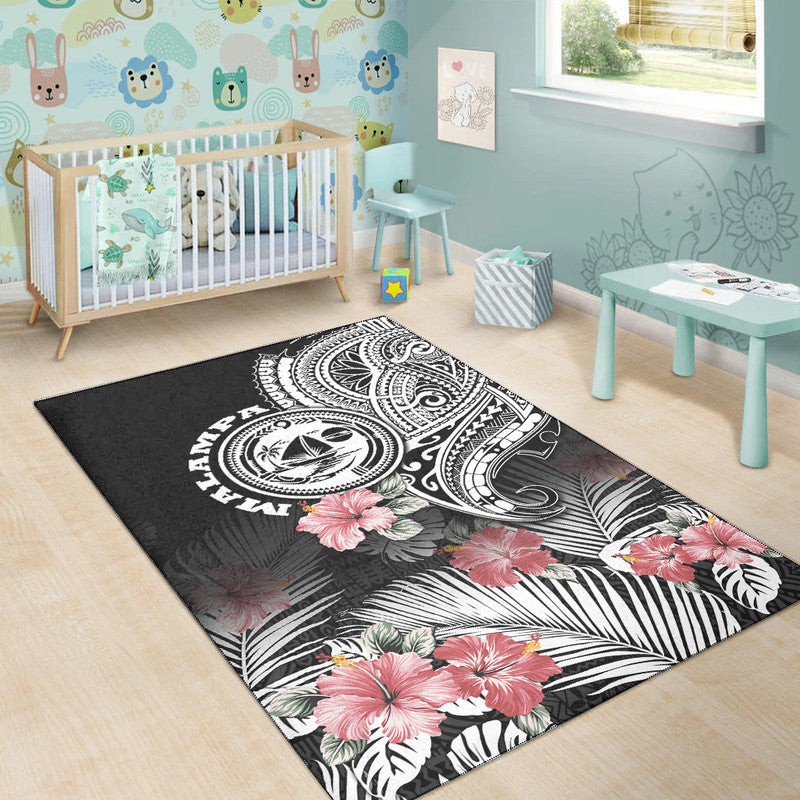 Vanuatu Malampa Province Area Rug Hibiscus Tribal Polynesian Tattoo Ver Black LT9 - Polynesian Pride