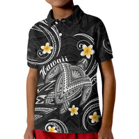 Hawaii Polo Shirt Hawaiian Turtle Plumeria Mixed Polynesian Black Style LT9 Kid Black - Polynesian Pride
