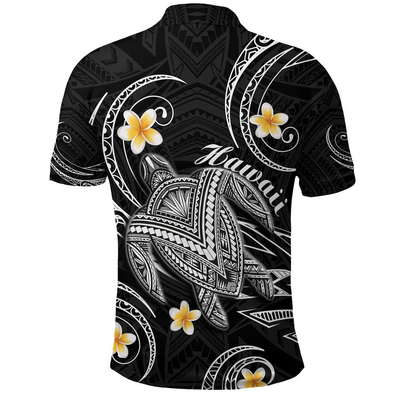 Hawaii Polo Shirt Hawaiian Turtle Plumeria Mixed Polynesian Black Style LT9 - Polynesian Pride