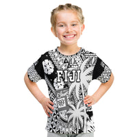 Fiji Coat of Arms T Shirt Masi Tapa Mixed Palm Tree No1 Black Version LT9 - Polynesian Pride