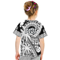 Fiji Coat of Arms T Shirt Masi Tapa Mixed Palm Tree No1 Black Version LT9 - Polynesian Pride