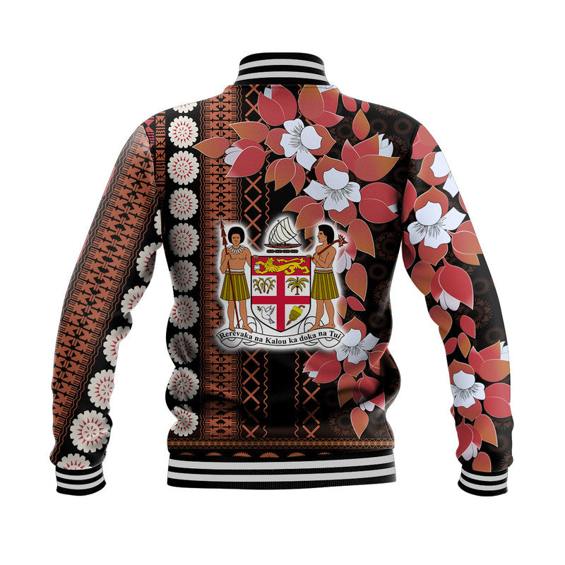 Fiji Baseball Jacket Tagimoucia Mixed Black Tapa Style LT9 - Polynesian Pride