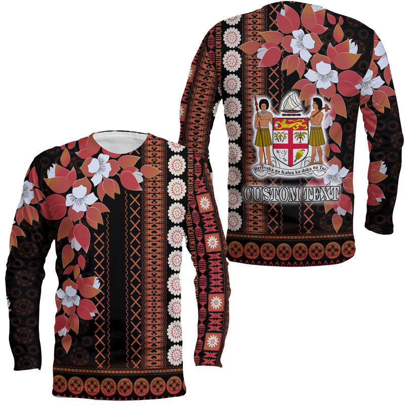 (Custom Personalised) Fiji Long Sleeve Shirt Tagimoucia Mixed Black Tapa Style LT9 Unisex Black - Polynesian Pride