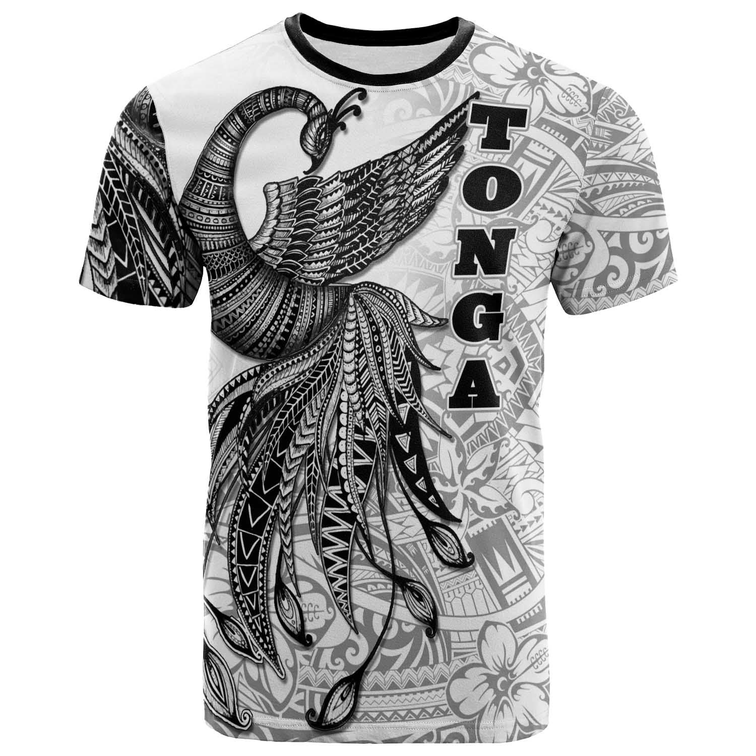 Tonga T Shirt Polynesian Phoenix Bird, Fairytales Bird Black Unisex Black - Polynesian Pride