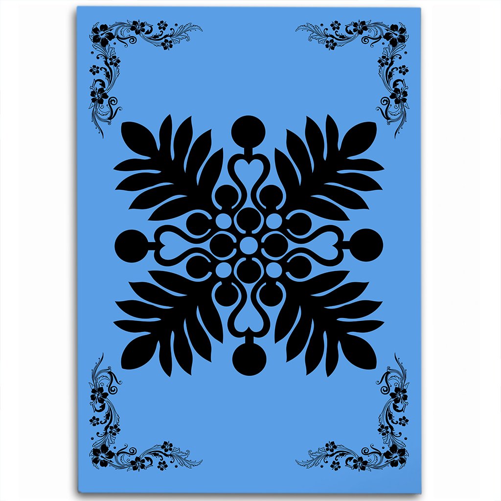 Hawaiian Quilt Maui Plant And Hibiscus Pattern Area Rug - Black Pastel - AH Black - Polynesian Pride