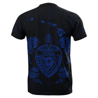 Hawaii Kakau Polynesian Turtle Map T Shirt Ohana Style Blue - Polynesian Pride