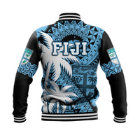 Fiji Coat Of Arms Baseball Jacket Masi Tapa Mixed Palm Tree No1 Blue Version LT9 - Polynesian Pride