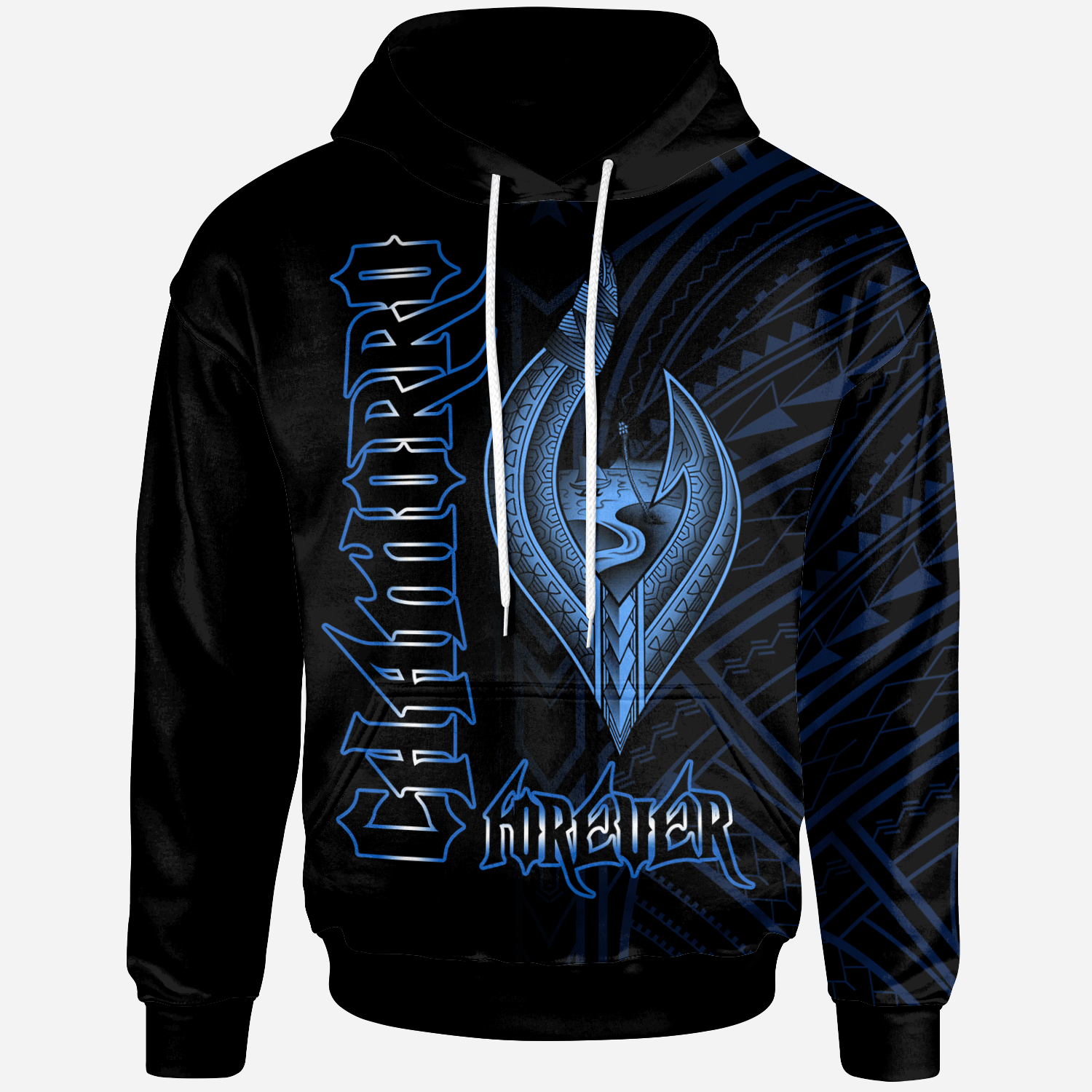 Guam Hoodie Chamorro Forever Blue Color Unisex Black - Polynesian Pride