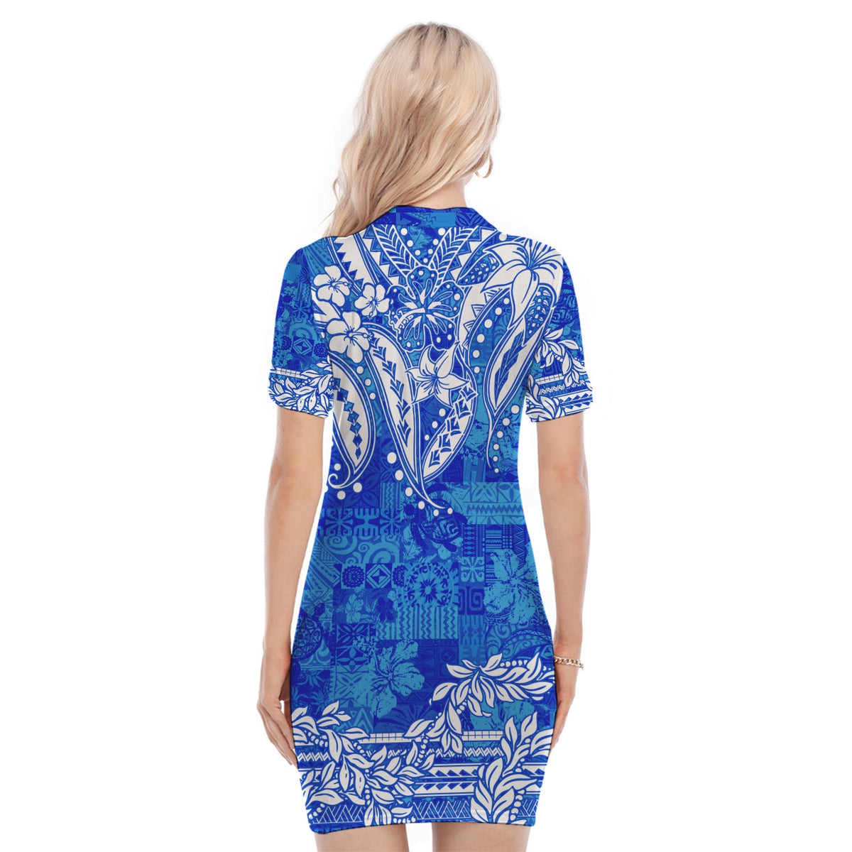 Polynesian Polo Dress Tapa Plumeria Style - Blue LT7 - Polynesian Pride