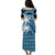 Fiji Coat Of Arms Puletasi Dress Masi Tapa Mixed Palm Tree No1 Blue Version LT9 - Polynesian Pride