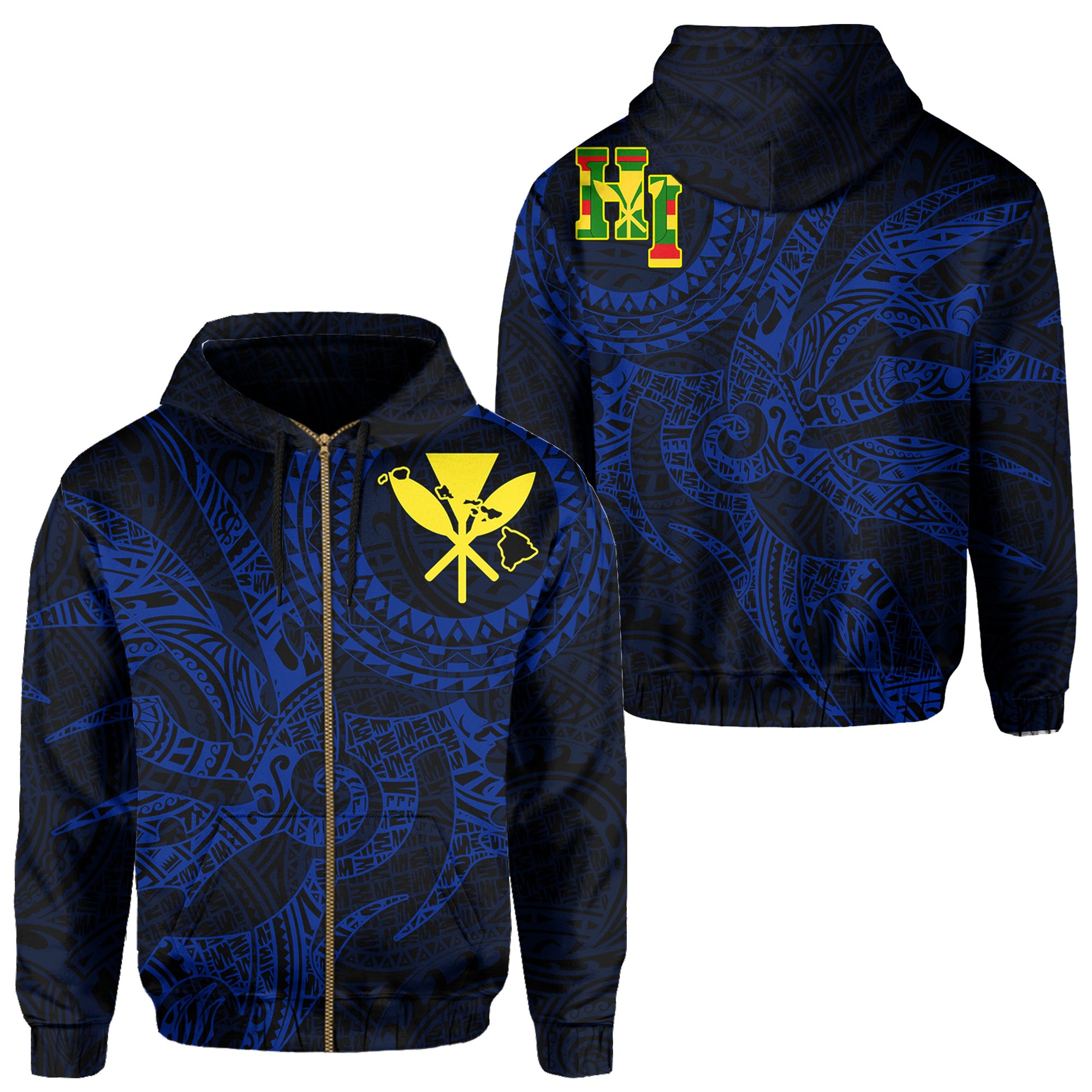 Hawaii Hoodie Zip Polynesian Kanaka Map Hawaiian Hoodie Zip Blue TT Style Unisex Blue - Polynesian Pride