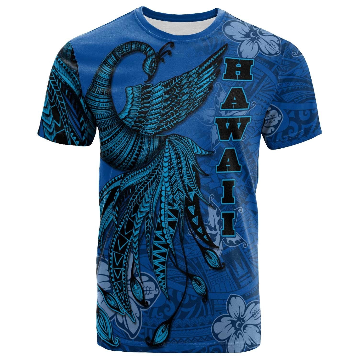 Hawaii T Shirt Polynesian Phoenix Bird, Fairytales Bird Blue Unisex Blue - Polynesian Pride