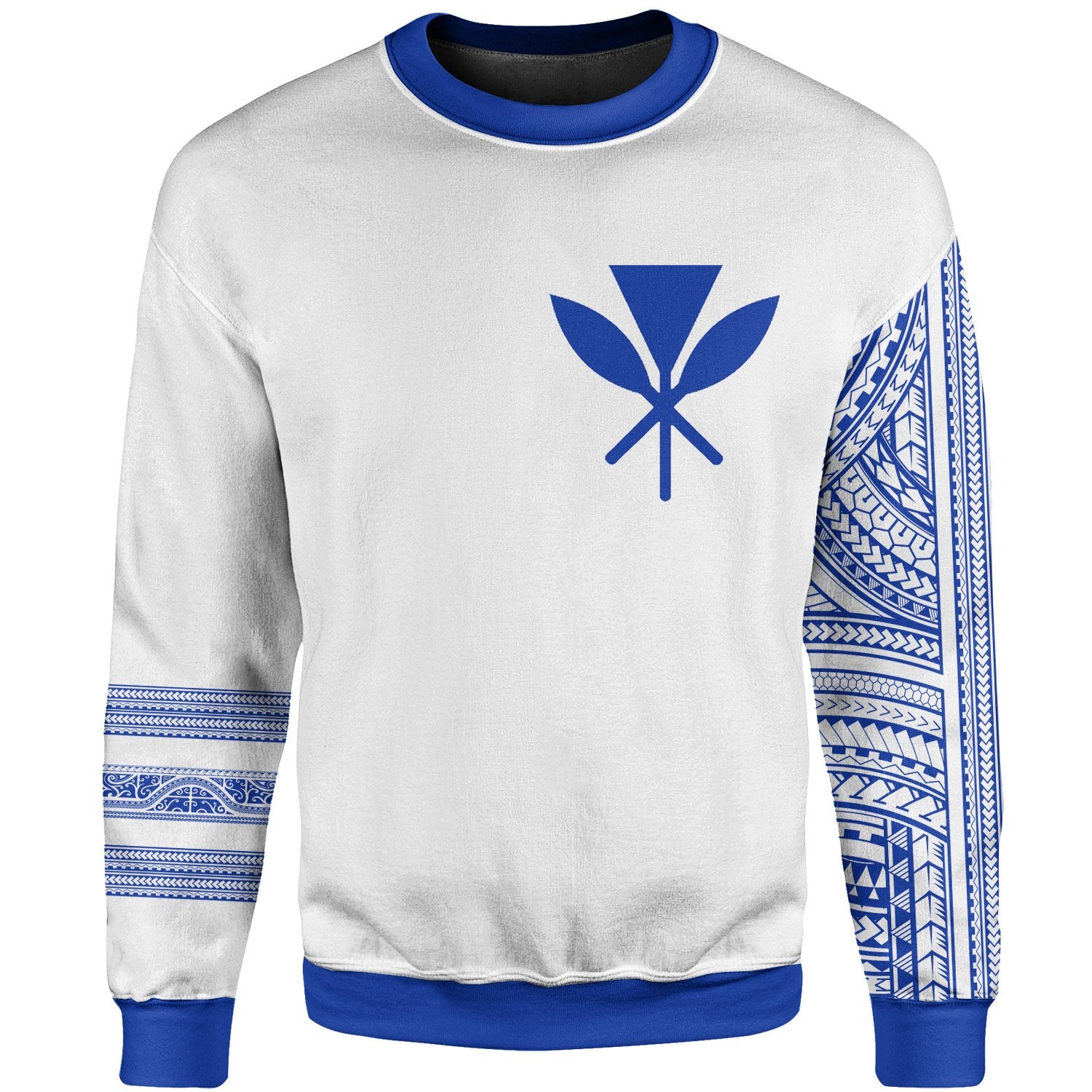 Hawaii Sweatshirt - Kanaka Maoli Simple Style Blue White Color Unisex White - Polynesian Pride